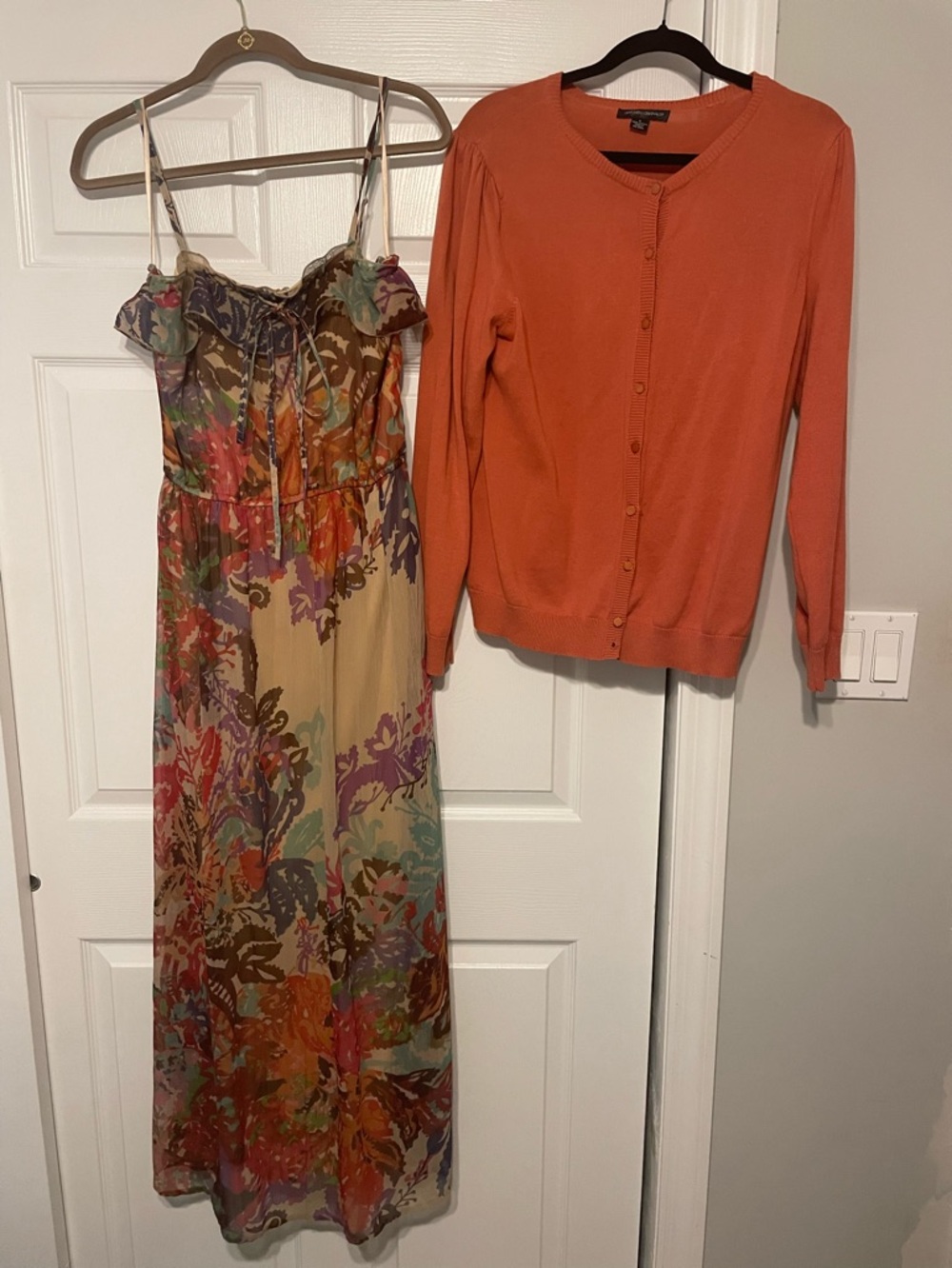 Floral Maxi Dress + Coral Button Cardigan Set - Picture 2 of 4